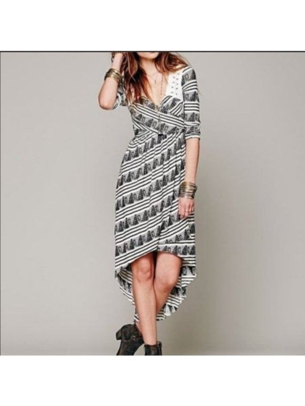 Free People New Romantics Lelani Stripe Criss Cross Lined High-Low Dress Small